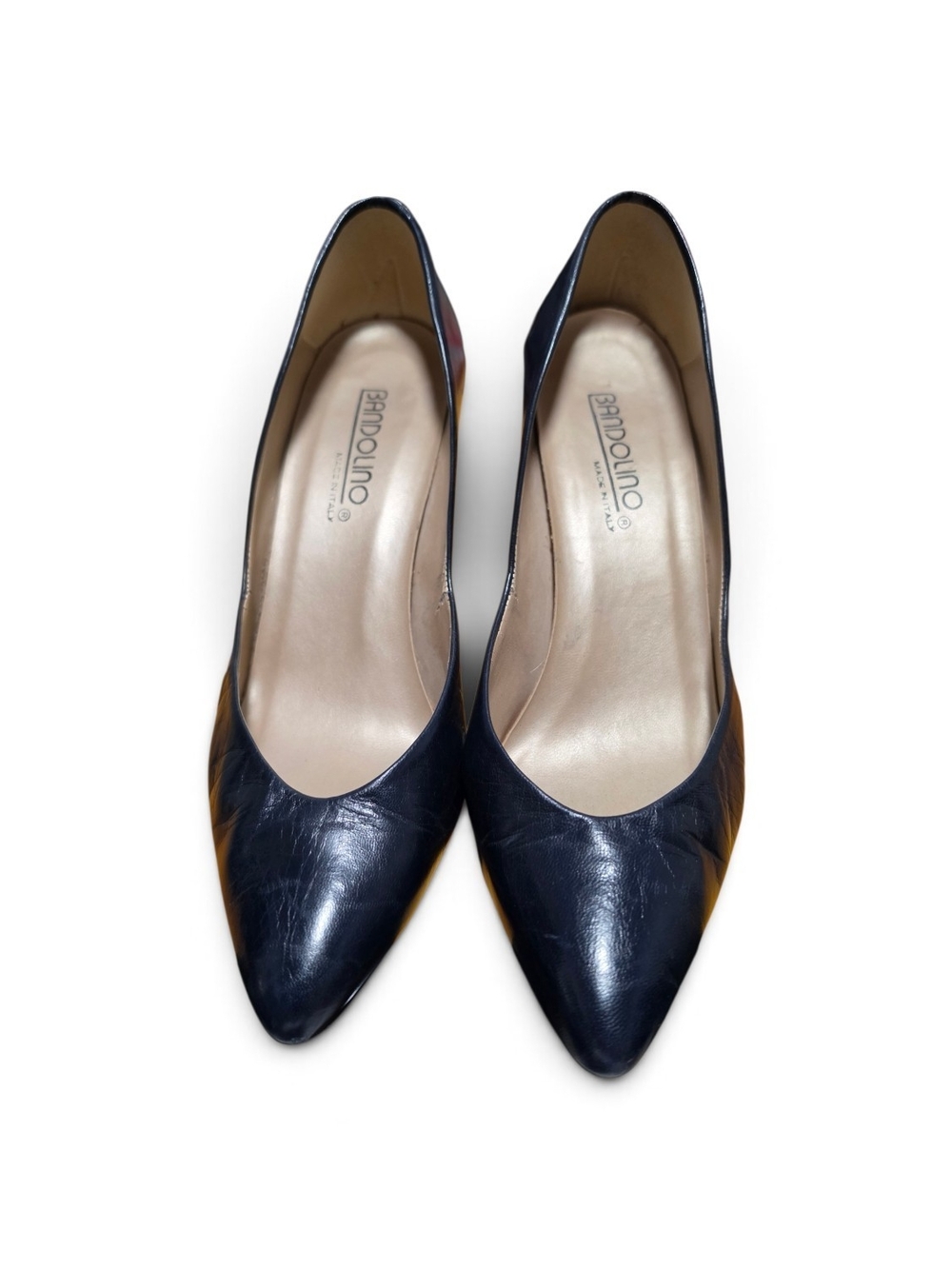 Bandolino Navy Blue Leather Pointed Toe Kitten Heel Pumps